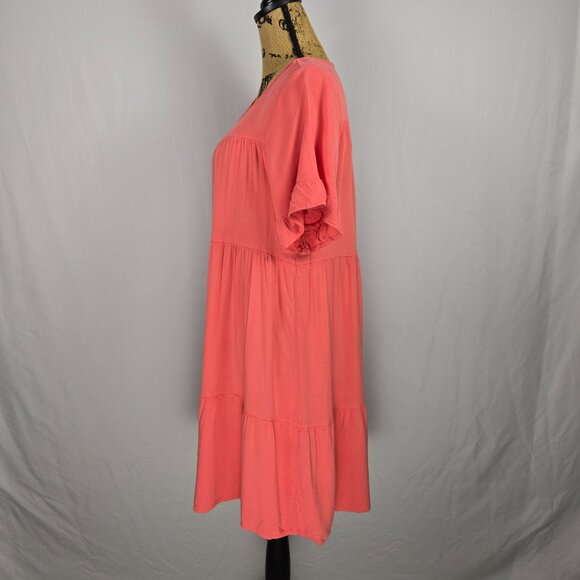 Torrid Coral Tiered Babydoll Dress 00 Plus Short Sleeve Boho Summer Rayon - Picture 2 of 11